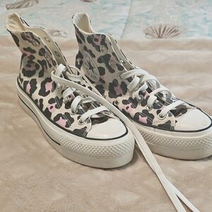 Converse Women's Pink and Black Leopard High-Top Sneakers